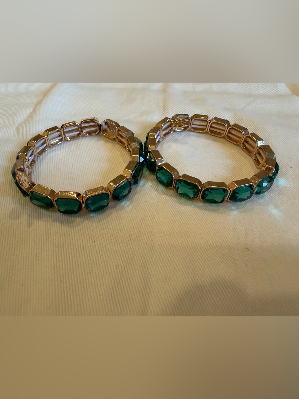 Talbots Gold Tone Bracelet Pair with Emerald Green Stones